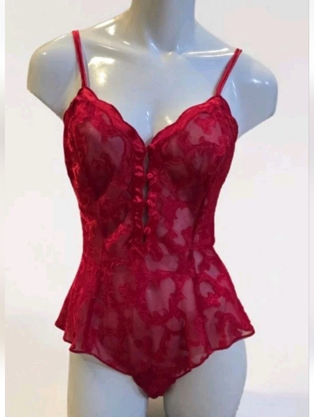 Victoria's Secret Vintage Gold Label Red Sheer Lace Teddy Bodysuit - Size S